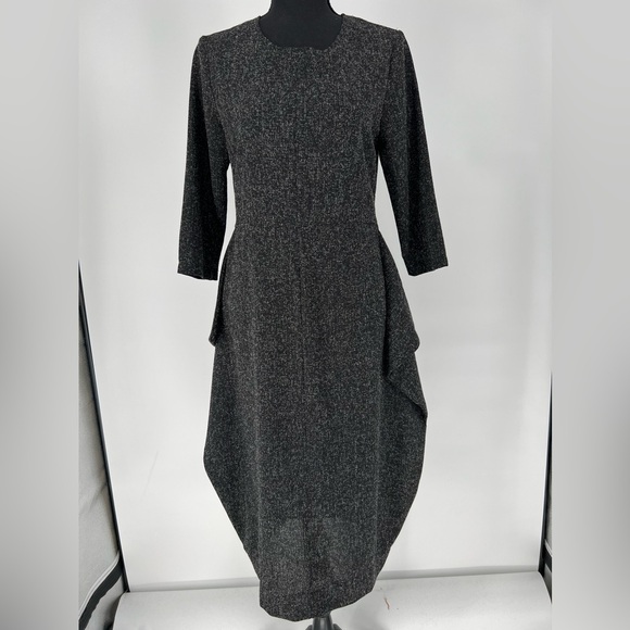 VELVET BOW BLACK WHITE FAUX TWEED‎ LOOK DRESS - Picture 1 of 8